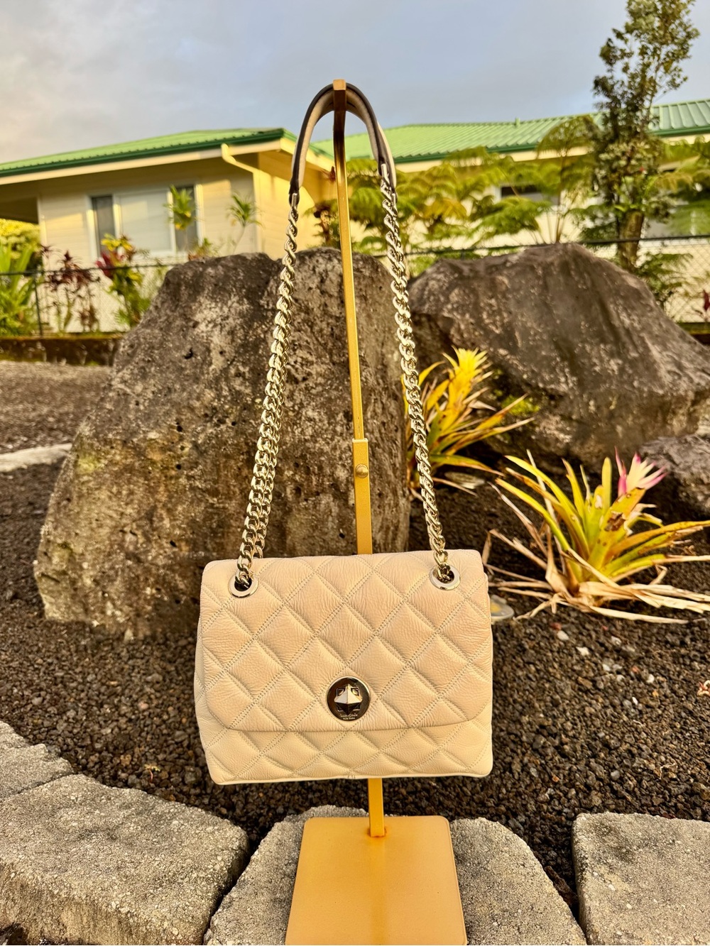 Kate Spade New York Ivory Quilted Leather Chain Shoulder Flap Bag